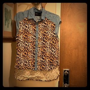 MinkPink Leopard Print and denim top